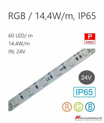LED pás HQS-5050-60LED 14,4W / 24V / RGB / IP65
