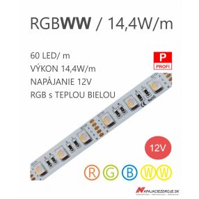 LED pás HQS-5050-60LED 14,4W / 12V / RGBWW LED pás HQS-5050-60LED 14,4W / 12V / RGBWW
