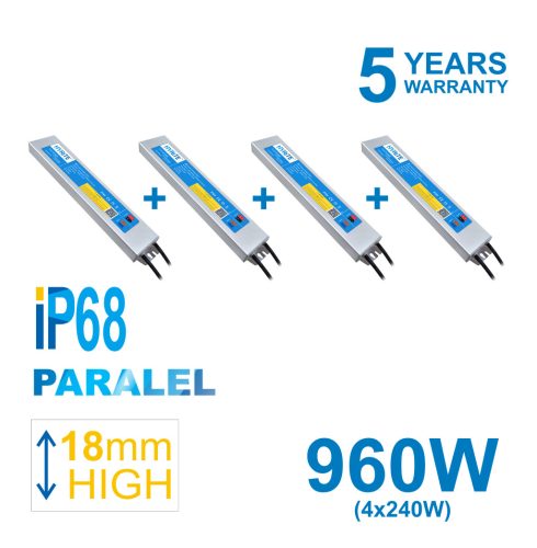 960W PARALEL PACK HYRITE 4x TLG-24E240C, profi LED napájací zdroj 4x 240W/24V = 960W, IP68, 18MM