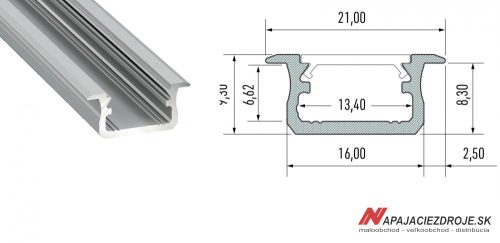 ALU PROFIL TYP B ZAPUSTENÝ PRE 1 x 12mm LED