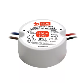  LEDis RLD-30-24, kruhový LED napájací zdroj 30W/24V, IP67, ø=55mm, do krabičky