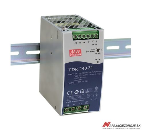TDR-240-24 trojfázový zdroj na DIN lištu 240W / 24V 